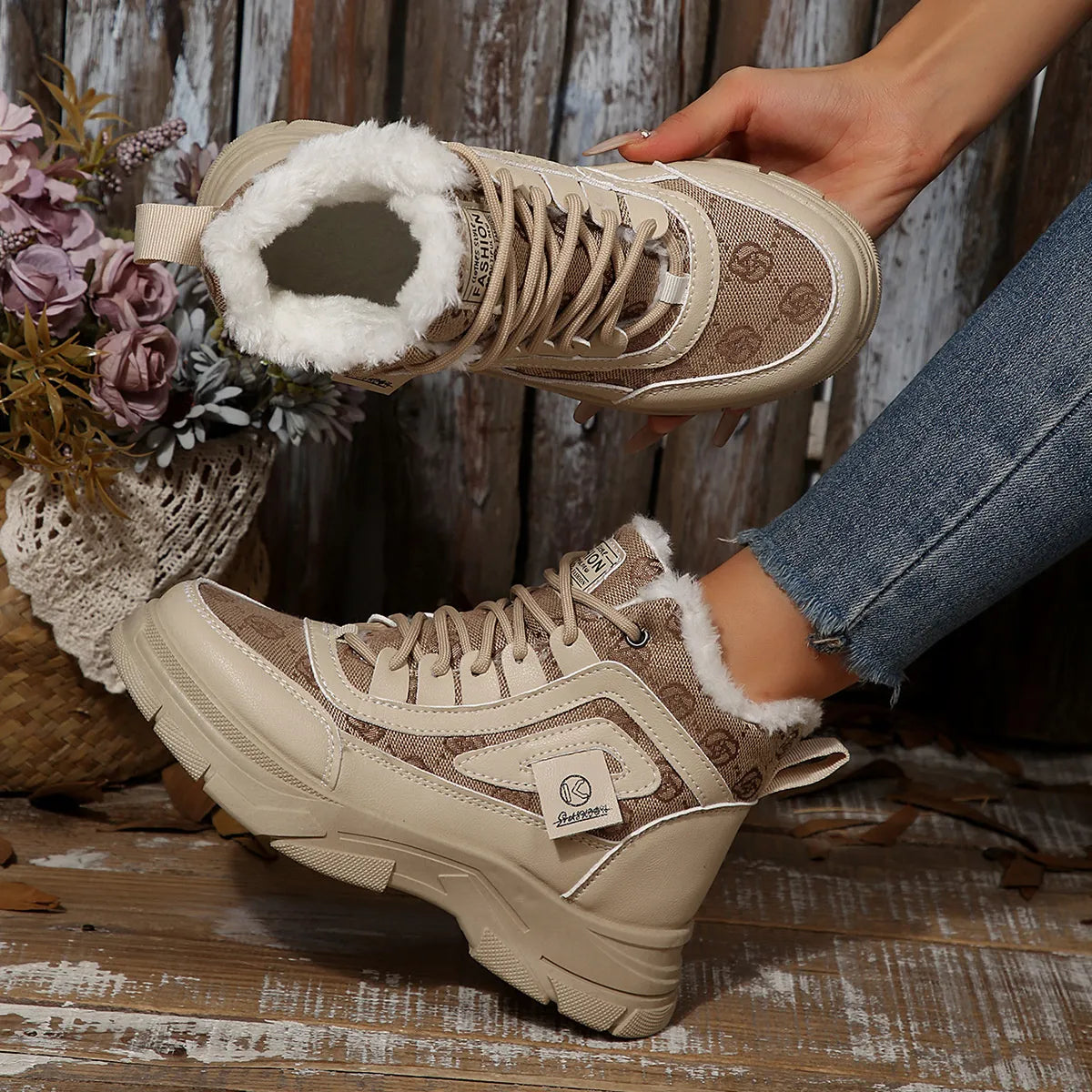 High-Top Platform Chunky Sneaker Boots Lace-Up - Tigbul's Variety Fashion Shop
