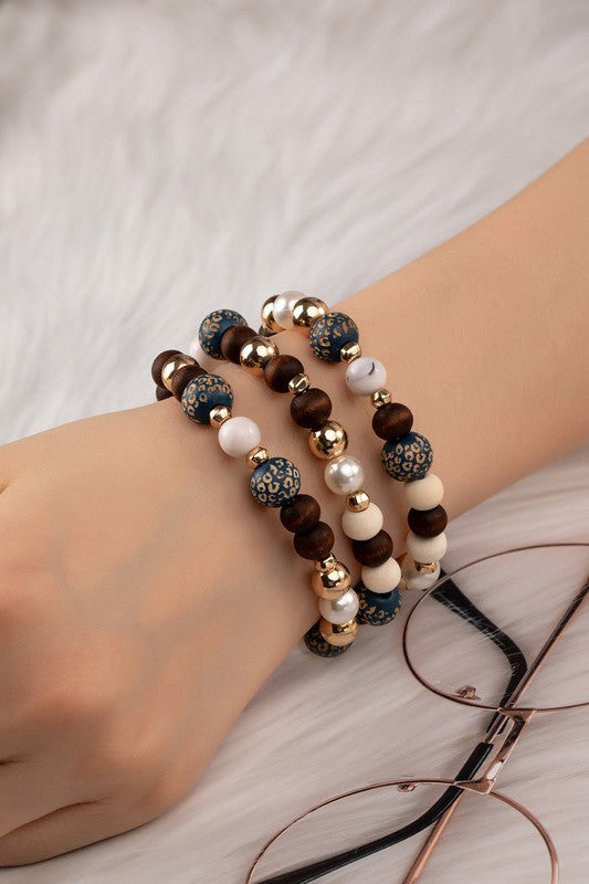 Wood carved bracelet set of 3 strands - Tigbul's Variety Fashion Shop