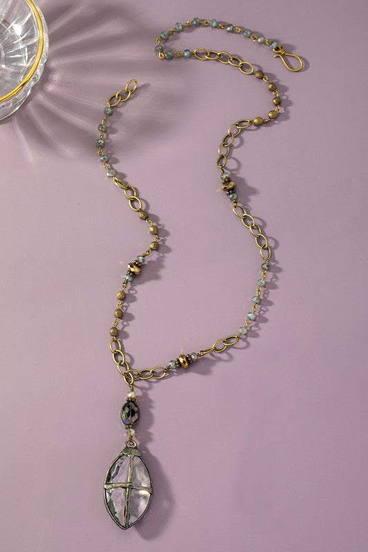 Bronze Chain Glass bead Rosary Statement - Tigbul's Variety Fashion Shop
