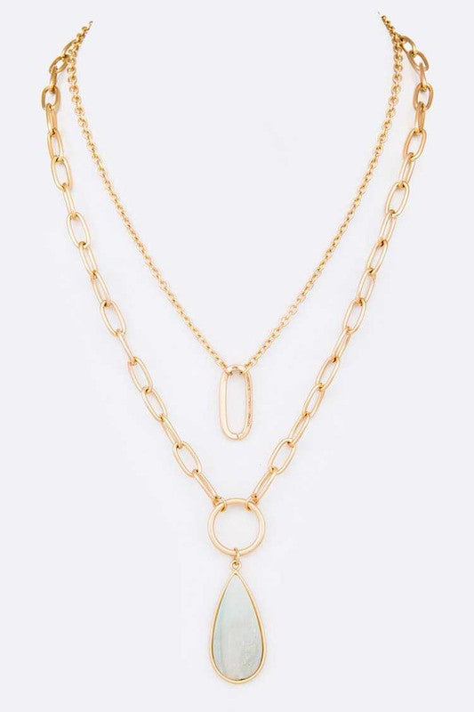 Stone Teardrop Layer Pendant Necklace - Tigbul's Variety Fashion Shop