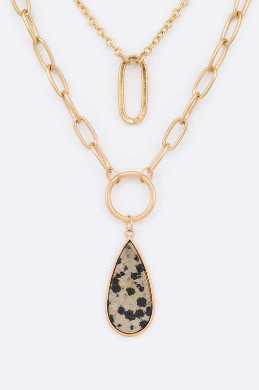 Stone Teardrop Layer Pendant Necklace - Tigbul's Variety Fashion Shop