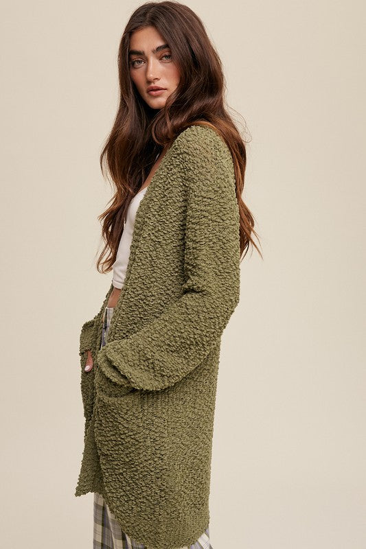 Popcorn Open Knit Cardigan Sweater - Tigbul's Variety Fashion Shop