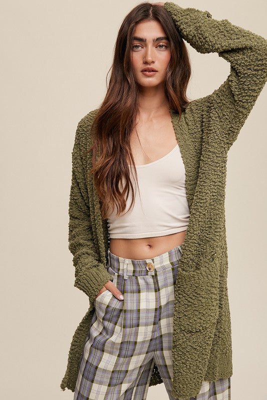 Popcorn Open Knit Cardigan Sweater - Tigbul's Variety Fashion Shop