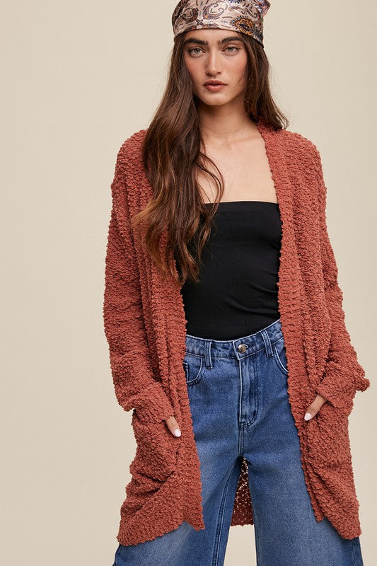 Popcorn Open Knit Cardigan Sweater - Tigbul's Variety Fashion Shop