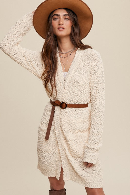 Popcorn Open Knit Cardigan Sweater - Tigbul's Variety Fashion Shop