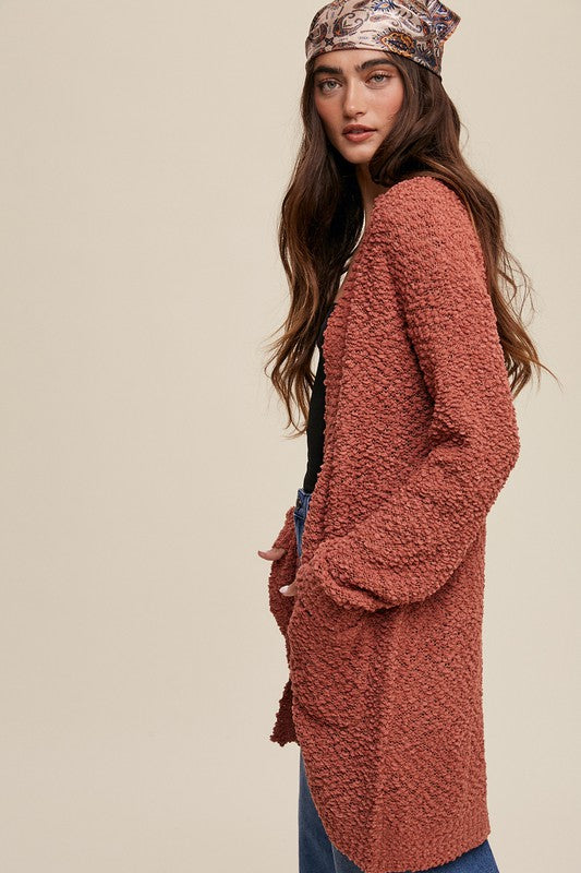 Popcorn Open Knit Cardigan Sweater - Tigbul's Variety Fashion Shop