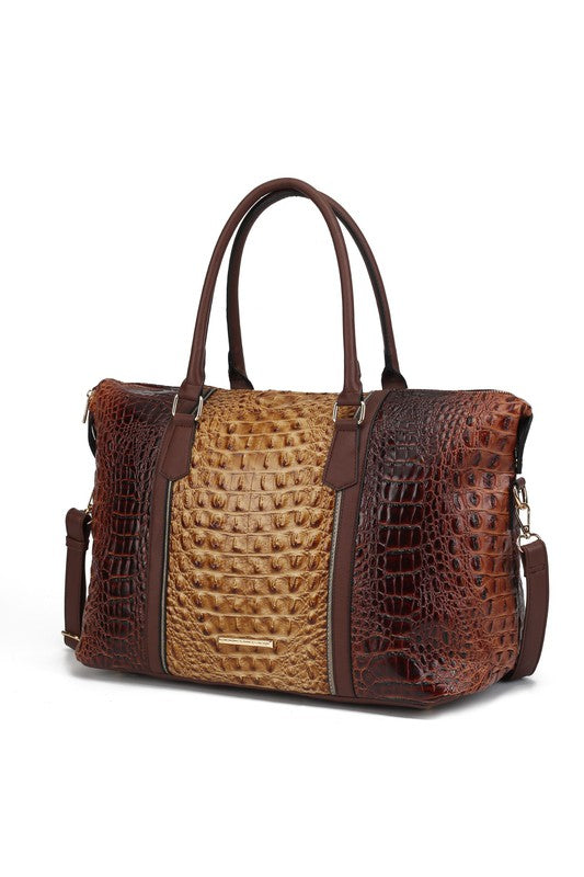 MKF Faux Crocodile-Embossed Duffle Bag by Mia K - Tigbul's Variety Fashion Shop