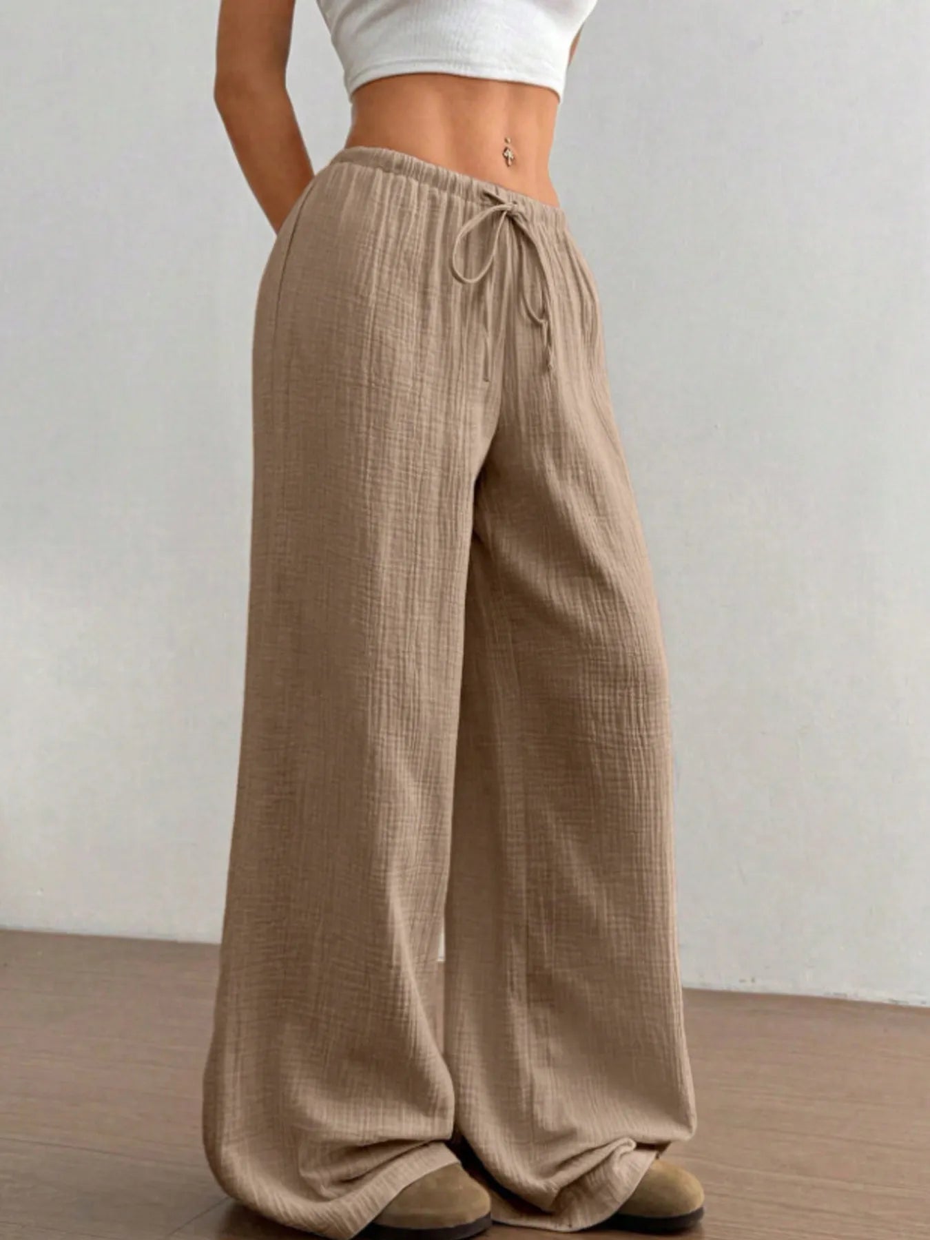 Wide Leg Drawstring Casual Pants - Tigbul's Variety Fashion Shop