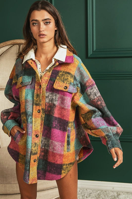 Loose Fit Buttoned Down Check Shirt Jacket - Tigbul's Variety Fashion Shop