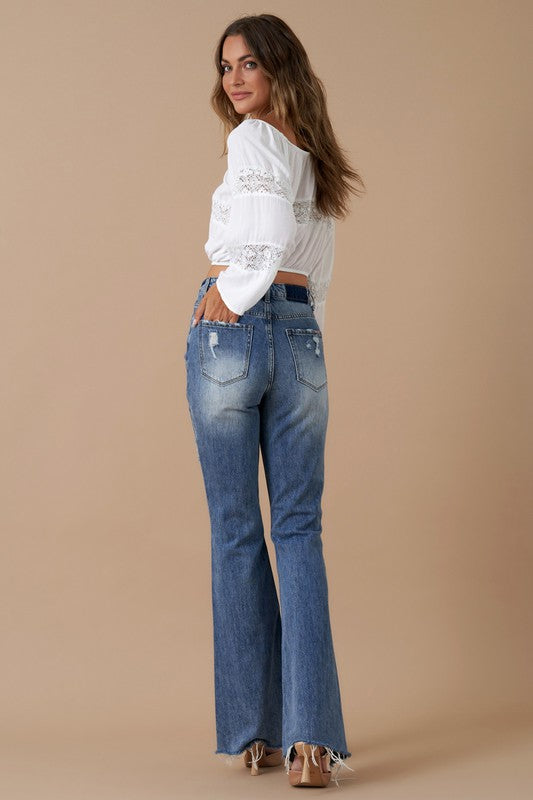 High Rise Slit Flare Denim - Tigbul's Variety Fashion Shop