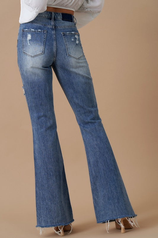 High Rise Slit Flare Denim - Tigbul's Variety Fashion Shop