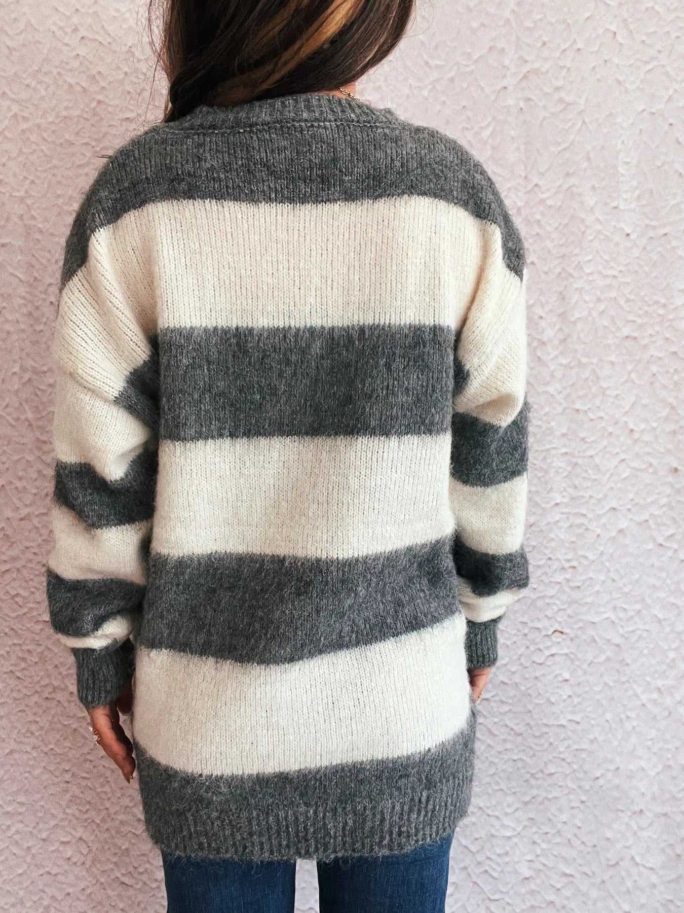 Striped Contrast Long Sleeve Sweater - Tigbul's Variety Fashion Shop