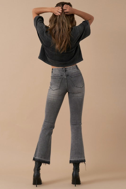 Gray High Rise Bootcut Cropped Denim Jean Pants - Tigbul's Variety Fashion Shop