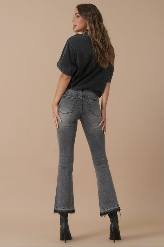 Gray High Rise Bootcut Cropped Denim Jean Pants - Tigbul's Variety Fashion Shop