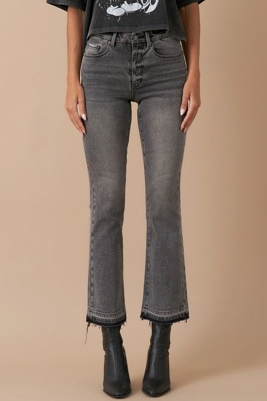 Gray High Rise Bootcut Cropped Denim Jean Pants - Tigbul's Variety Fashion Shop