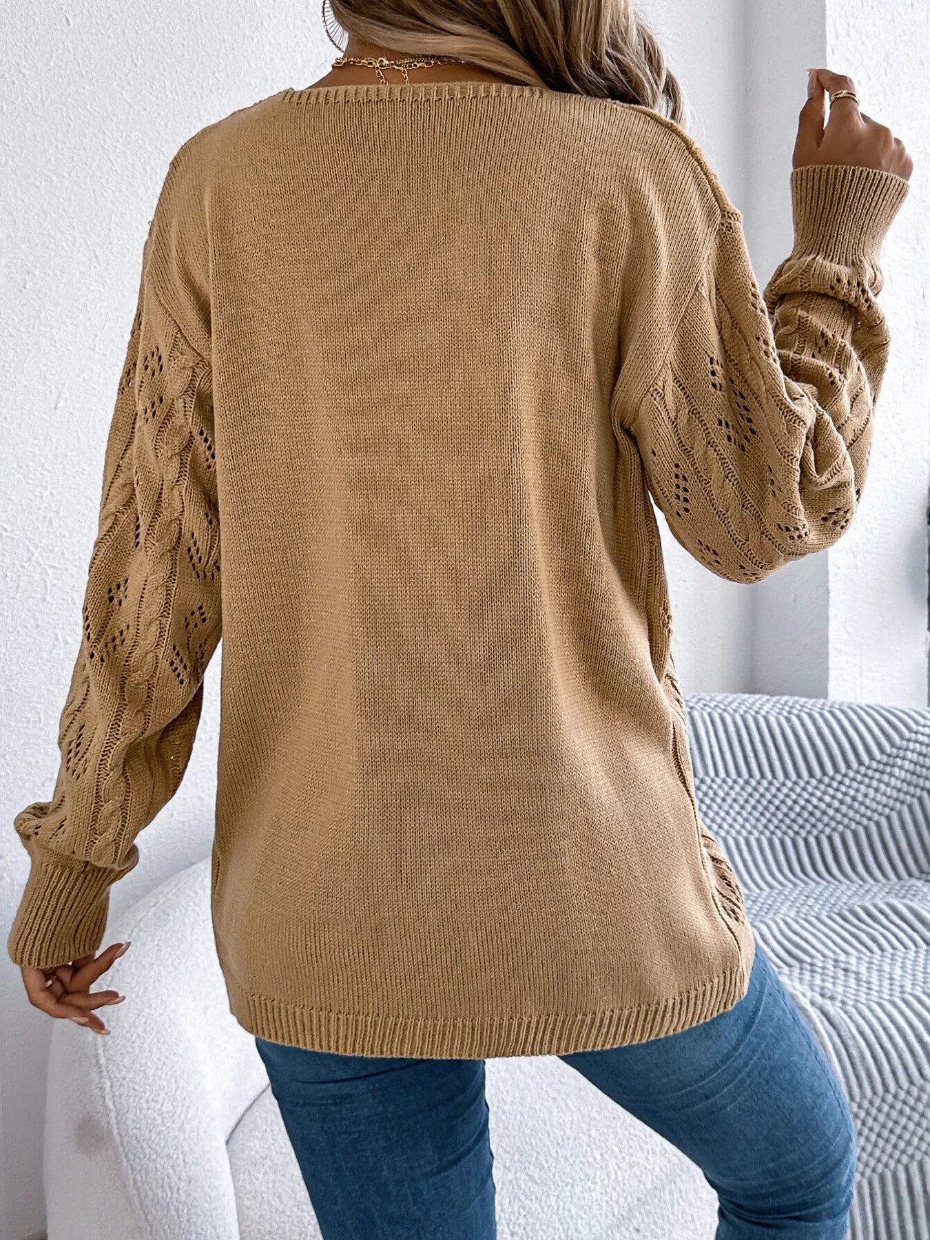 Openwork Open Front Long Sleeve Cardigan - Tigbul's Variety Fashion Shop