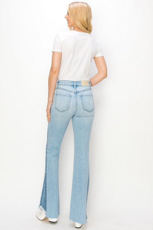 PLUS SIZE - HIGH RISE BOOT CUT COLOR PANEL DETAIL - Tigbul's Variety Fashion Shop