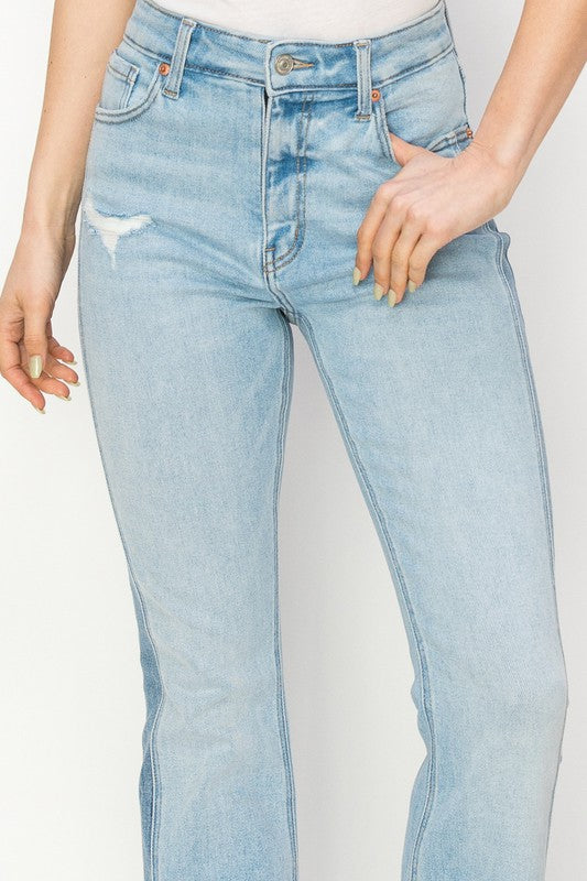 PLUS SIZE - HIGH RISE BOOT CUT COLOR PANEL DETAIL - Tigbul's Variety Fashion Shop