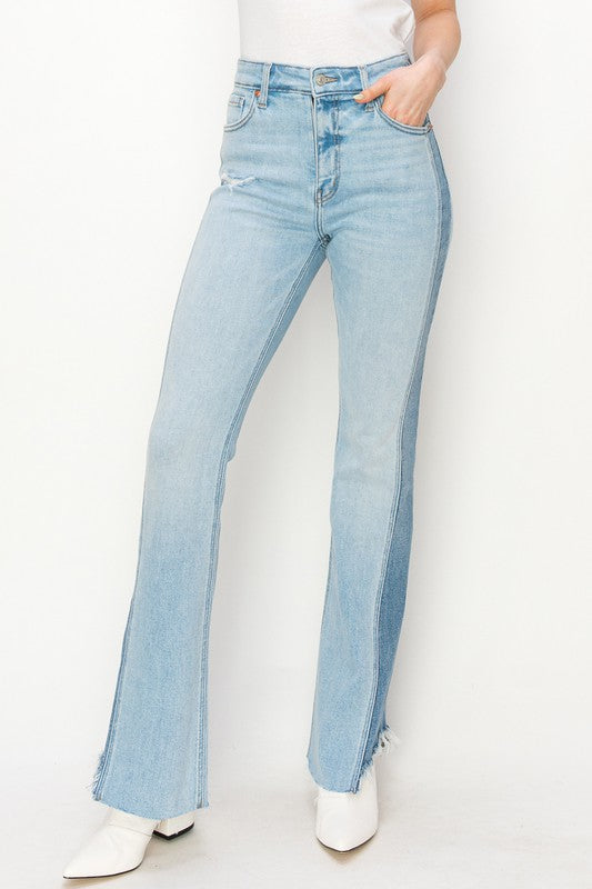PLUS SIZE - HIGH RISE BOOT CUT COLOR PANEL DETAIL - Tigbul's Variety Fashion Shop