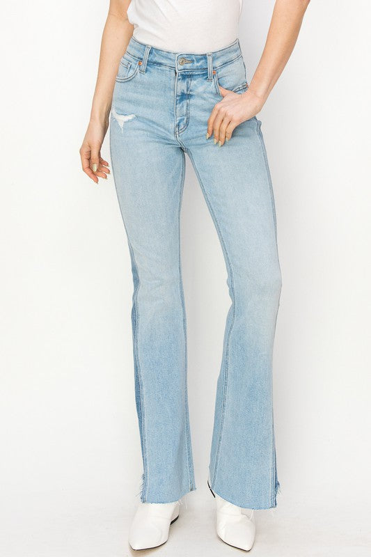 PLUS SIZE - HIGH RISE BOOT CUT COLOR PANEL DETAIL - Tigbul's Variety Fashion Shop