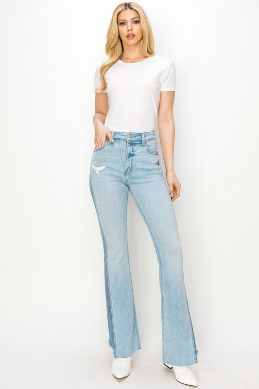 PLUS SIZE - HIGH RISE BOOT CUT COLOR PANEL DETAIL - Tigbul's Variety Fashion Shop