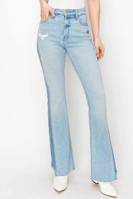 PLUS SIZE - HIGH RISE BOOT CUT COLOR PANEL DETAIL - Tigbul's Variety Fashion Shop