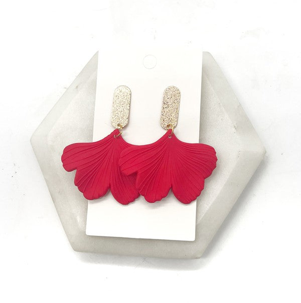 Red Gold Ginkgo Leaf Acrylic Statement Earrings - Tigbul's Variety Fashion Shop