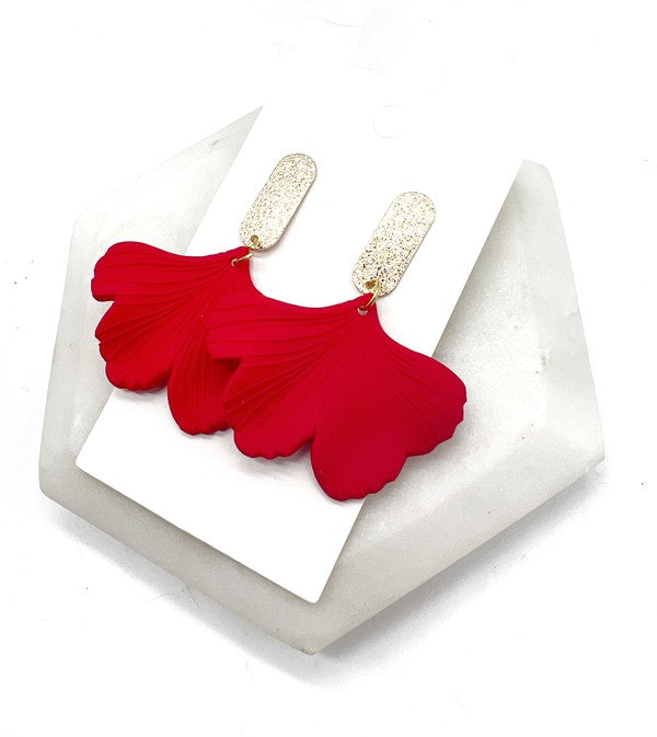 Red Gold Ginkgo Leaf Acrylic Statement Earrings - Tigbul's Variety Fashion Shop