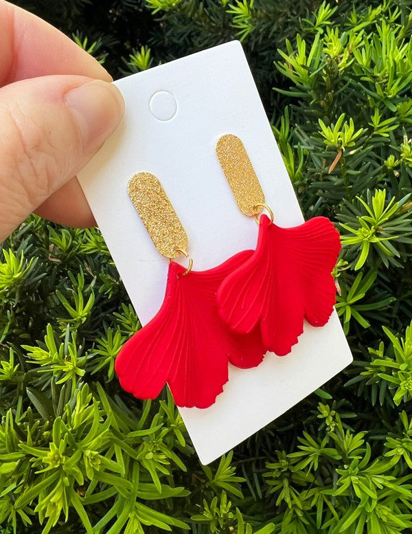 Red Gold Ginkgo Leaf Acrylic Statement Earrings - Tigbul's Variety Fashion Shop