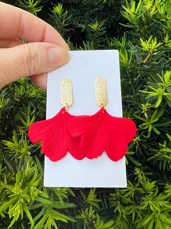 Red Gold Ginkgo Leaf Acrylic Statement Earrings - Tigbul's Variety Fashion Shop