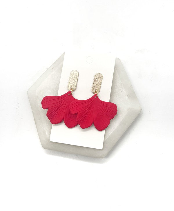Red Gold Ginkgo Leaf Acrylic Statement Earrings - Tigbul's Variety Fashion Shop