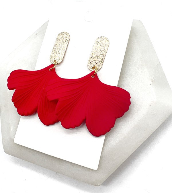 Red Gold Ginkgo Leaf Acrylic Statement Earrings - Tigbul's Variety Fashion Shop