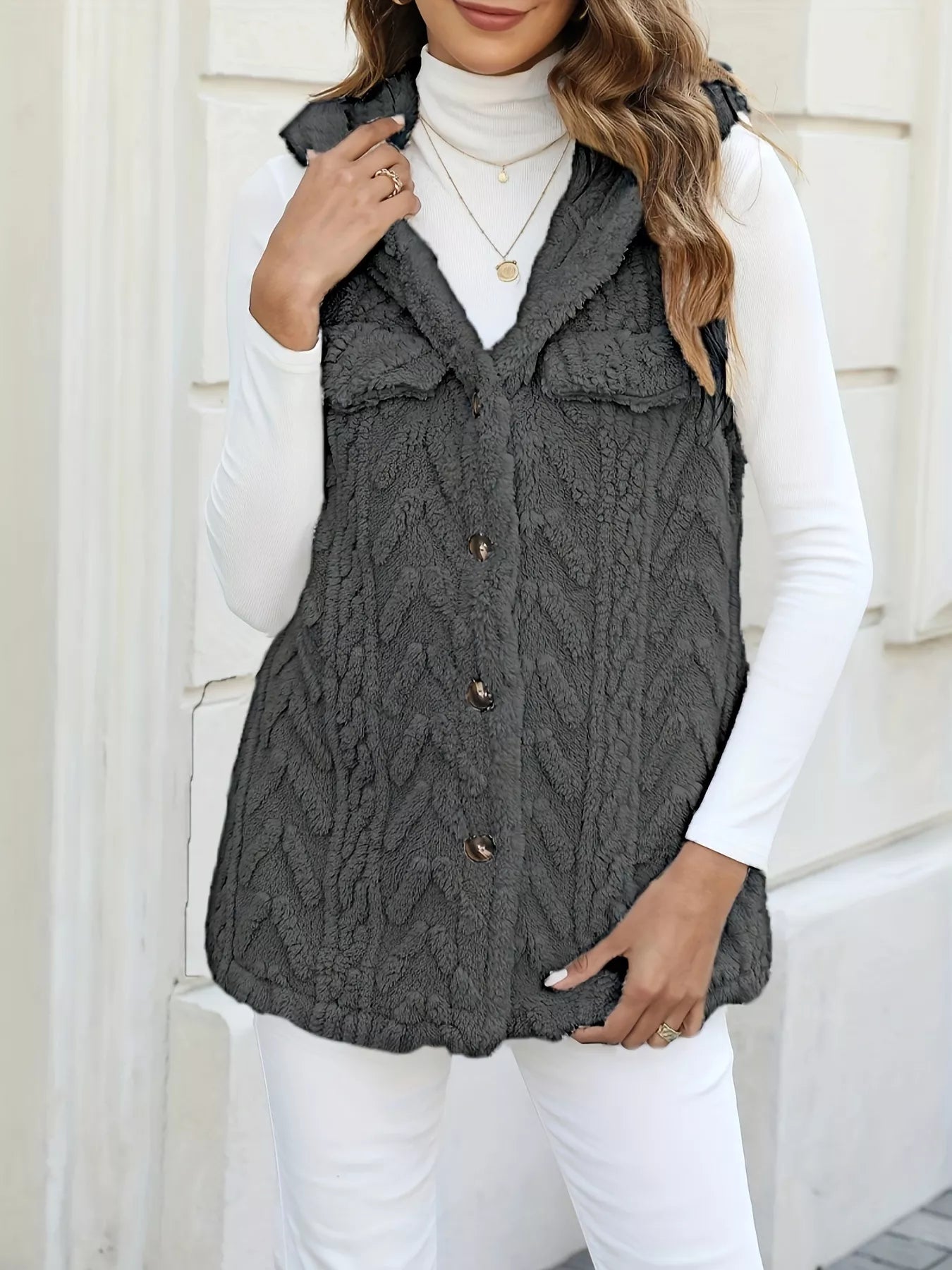 Button-Front Hooded Vest Coat - Tigbul's Variety Fashion Shop