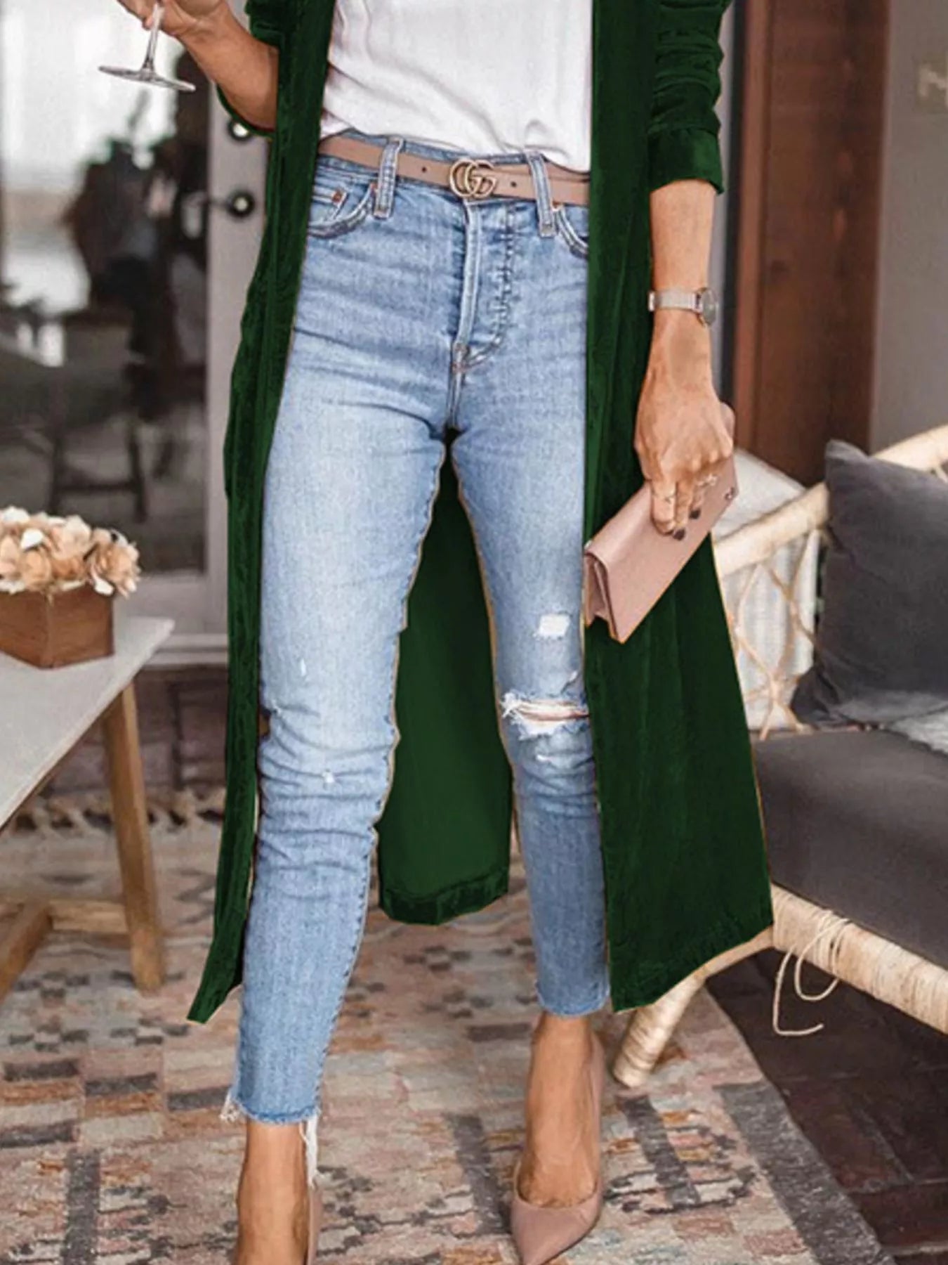 Open Front Long Sleeve Longline Cardigan - Tigbul's Variety Fashion Shop