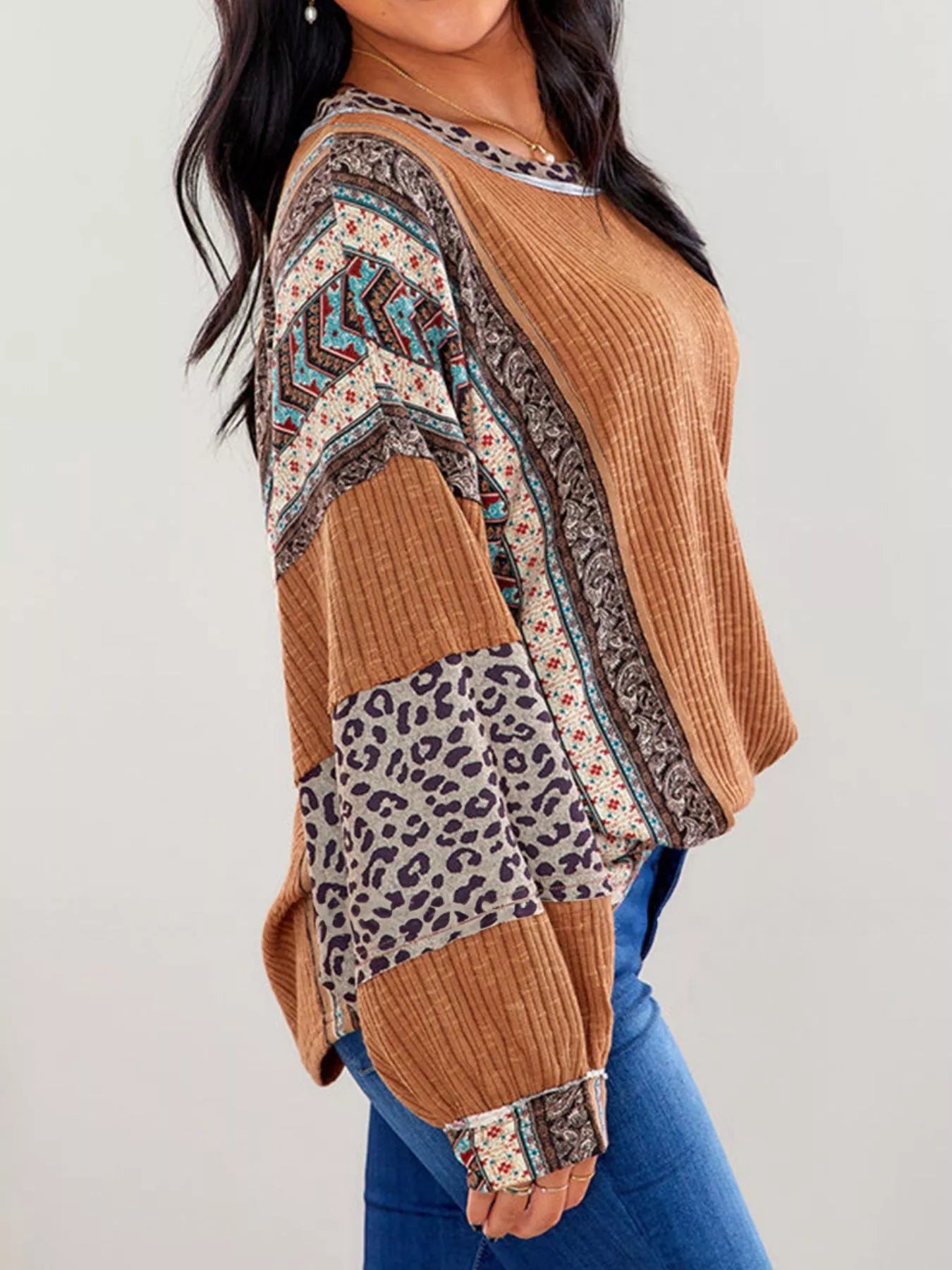 Leopard Color Block Ribbed Top - Tigbul's Variety Fashion Shop