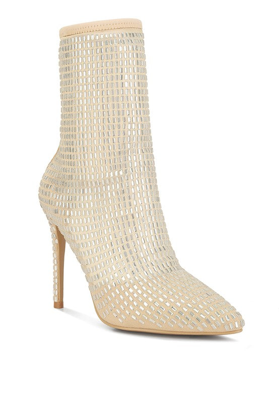 Fortunate Rhinestones Embellished Mesh Boots - Tigbul's Variety Fashion Shop