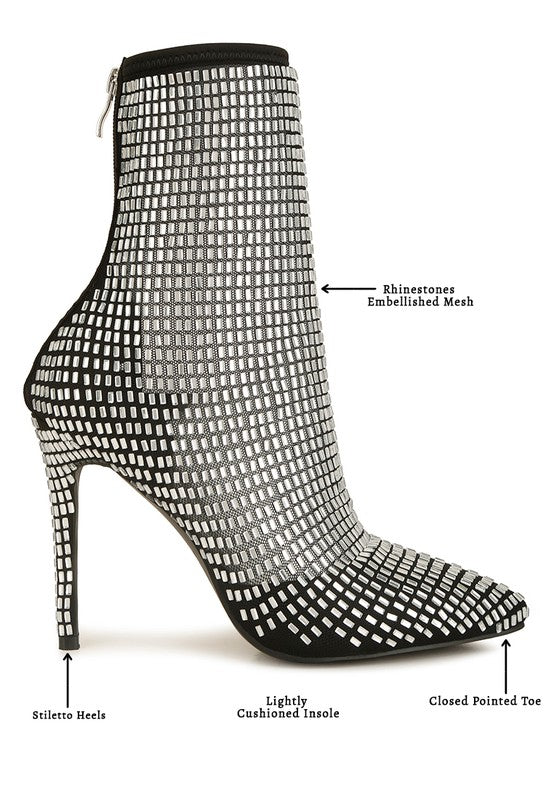 Fortunate Rhinestones Embellished Mesh Boots - Tigbul's Variety Fashion Shop