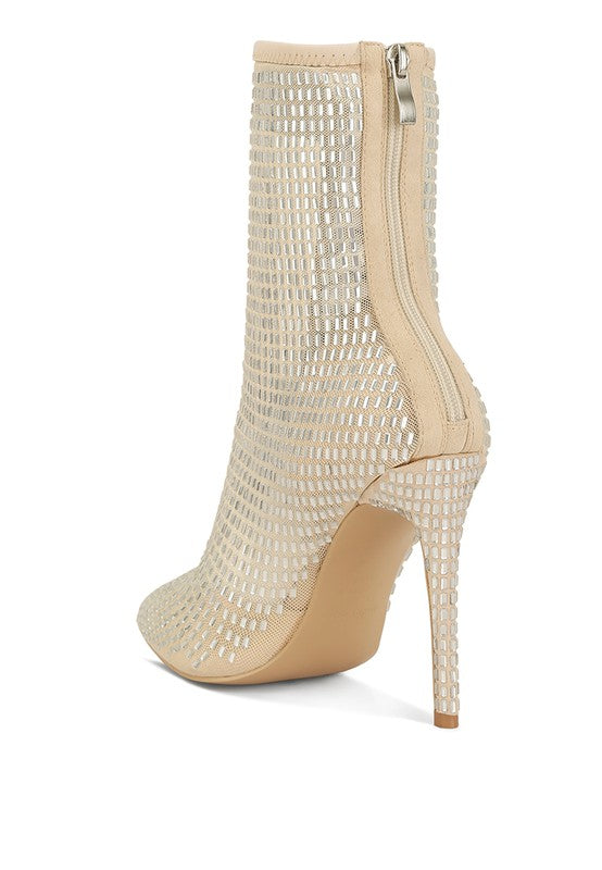 Fortunate Rhinestones Embellished Mesh Boots - Tigbul's Variety Fashion Shop