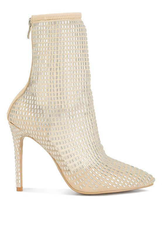 Fortunate Rhinestones Embellished Mesh Boots - Tigbul's Variety Fashion Shop