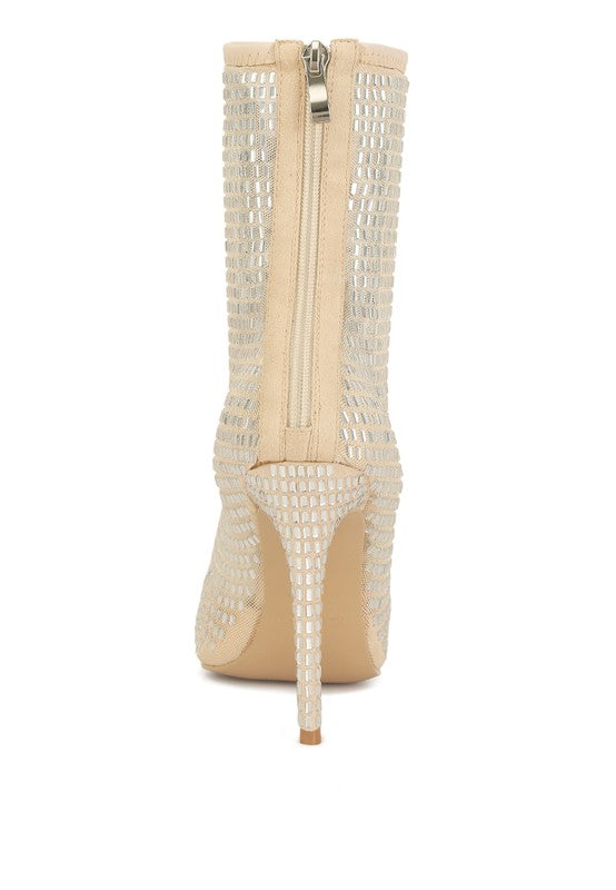 Fortunate Rhinestones Embellished Mesh Boots - Tigbul's Variety Fashion Shop