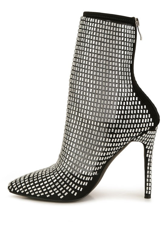 Fortunate Rhinestones Embellished Mesh Boots - Tigbul's Variety Fashion Shop