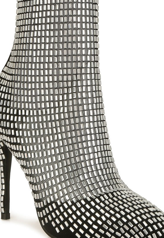 Fortunate Rhinestones Embellished Mesh Boots - Tigbul's Variety Fashion Shop