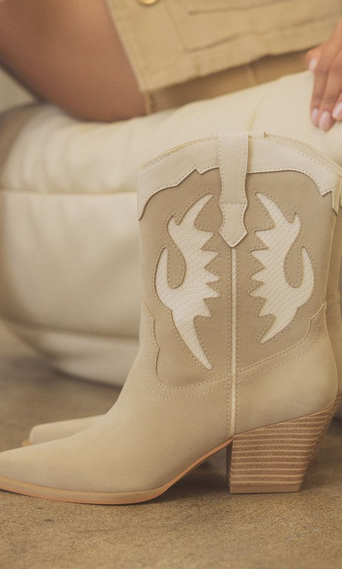 OASIS SOCIETY Houston - Layered Panel Cowboy Boots - Tigbul's Variety Fashion Shop