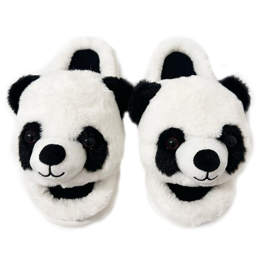 Panda Smiles - Women's Slide on Fuzzy Slippers - Tigbul's Variety Fashion Shop