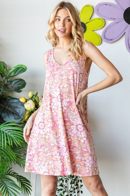 Heimish Full Size Floral V-Neck Tank Dress with Pockets - Tigbuls Variety Fashion