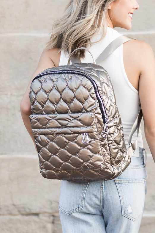 Jade Metallic Puffer Backpack - Tigbul's Variety Fashion Shop