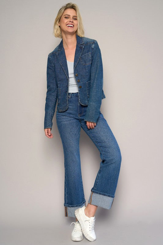 Dark High Rise Cuffed Cropped Boot Cut Jeans - Tigbul's Variety Fashion Shop