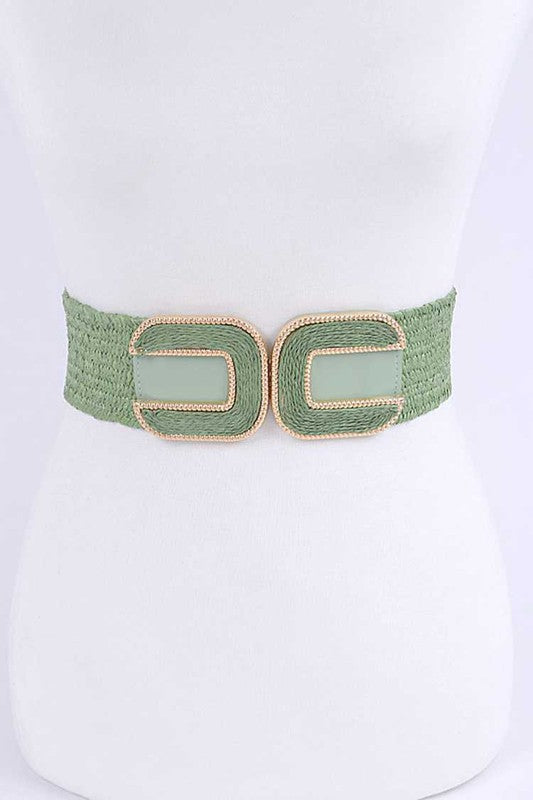Double Buckle Faux Straw Elastic Belt - Tigbul's Variety Fashion Shop