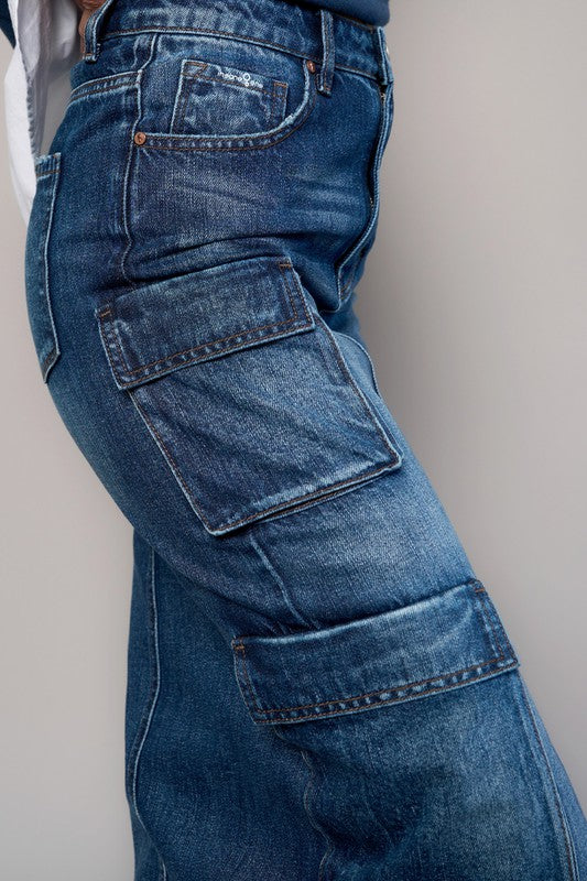 Dark Wash Cargo Pocket Long Denim Skirt - Tigbul's Variety Fashion Shop
