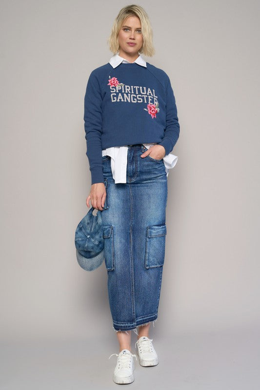 Dark Wash Cargo Pocket Long Denim Skirt - Tigbul's Variety Fashion Shop